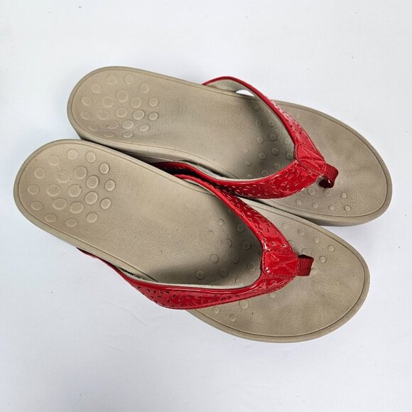 Vionic Zuma Red Faux Patent Leather Wedge Thong Orthotic Comfort Sandal 9 - Picture 2 of 12